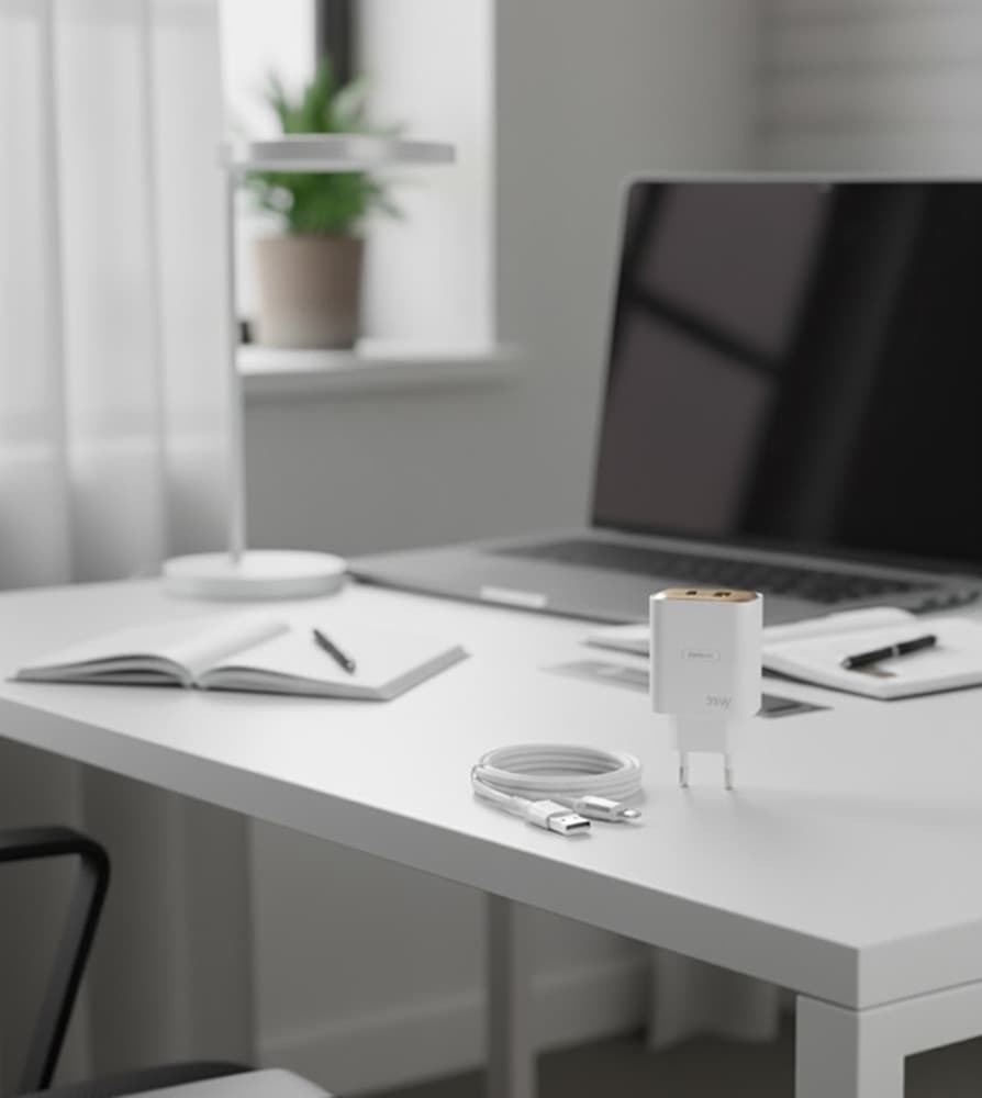 KIT CARICABATTERIE DA PARETE DOPPIA PORTA TYPE-C + USB DA 35W CON CAVO USB A TYPE-C Q-CD35 - 4