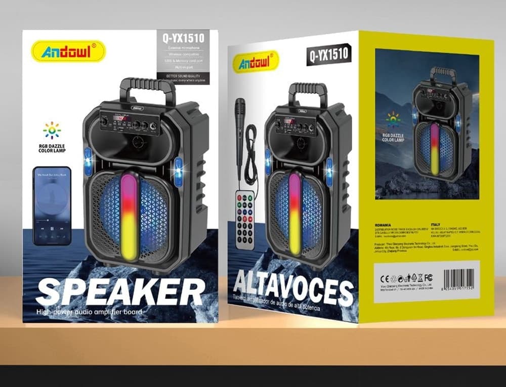 ALTOPARLANTE PORTATILE BLUETOOTH A BATTERIA SUPER BASS 8″ LUCE LED RGB MICROFONO Q-YX1510 - 2