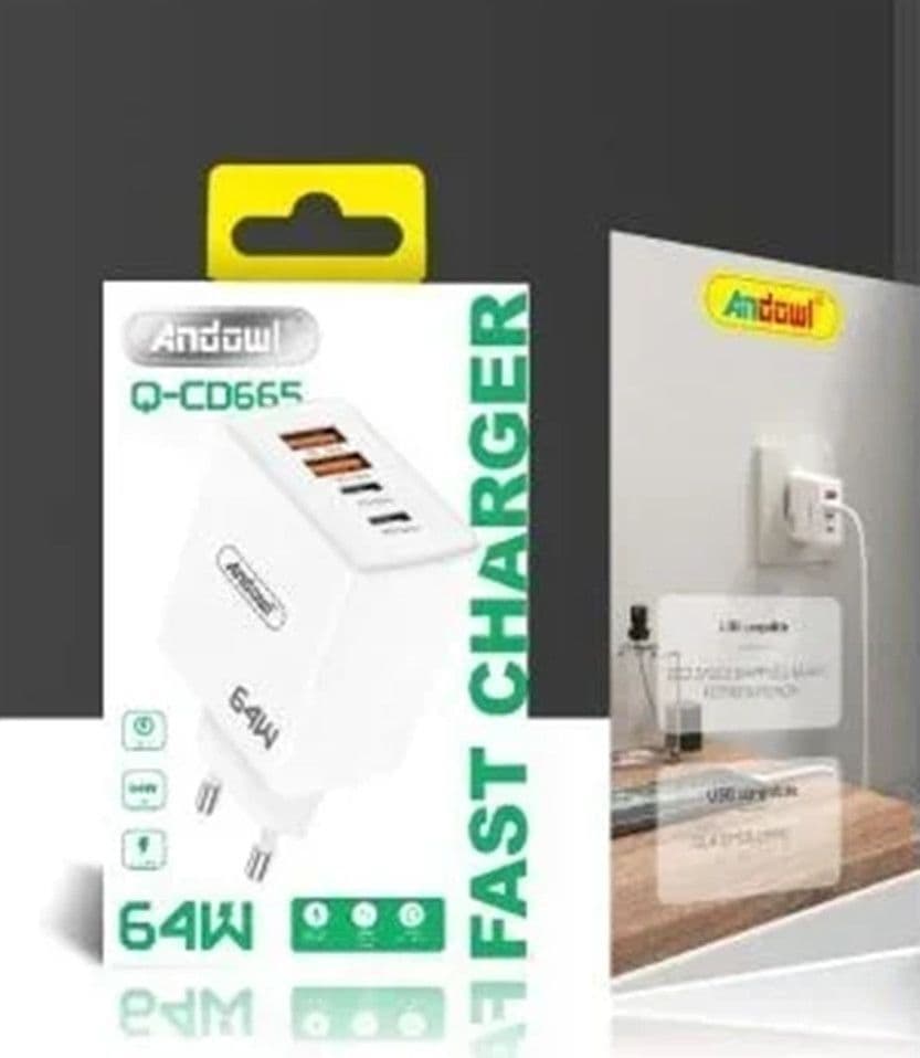 CARICABATTERIE RICARICA RAPIDO Q-CD665 CON 2 PORTE TYPE-C + 2 PORTE USB 64W PER SMARTPHONE - 3