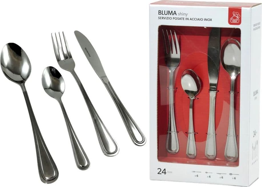 SET SERVIZIO DI POSATE 24PZ IN ACCIAIO INOX CUCINA COLTELLI FORCHETTE DESIGN MODERNO LUCIDO - 4