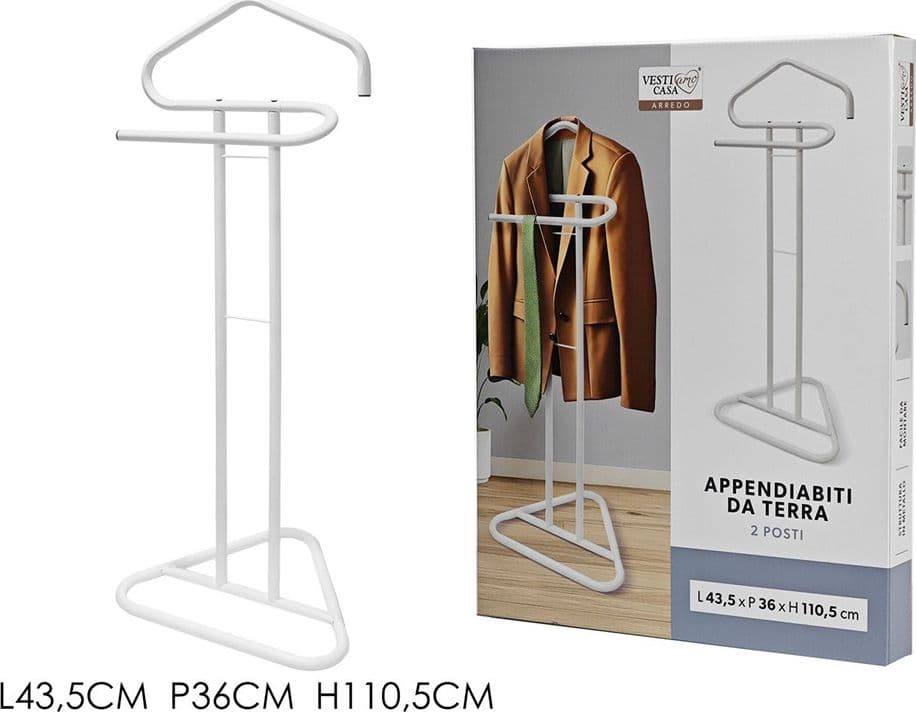APPENDIABITI DA TERRA 2 POSTI ATTACCAPANNI STAND GUARDAROBA IN METALLO 43,5X36X110,5CM - 8