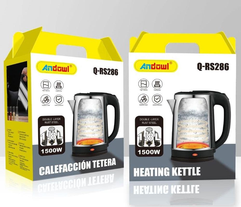 BOLLITORE RISCALDANTE ELETTRICO IN ACCIAIO INOSSIDABILE CAPACITÀ 1,8 LT 1500 W Q-RS286 - 2