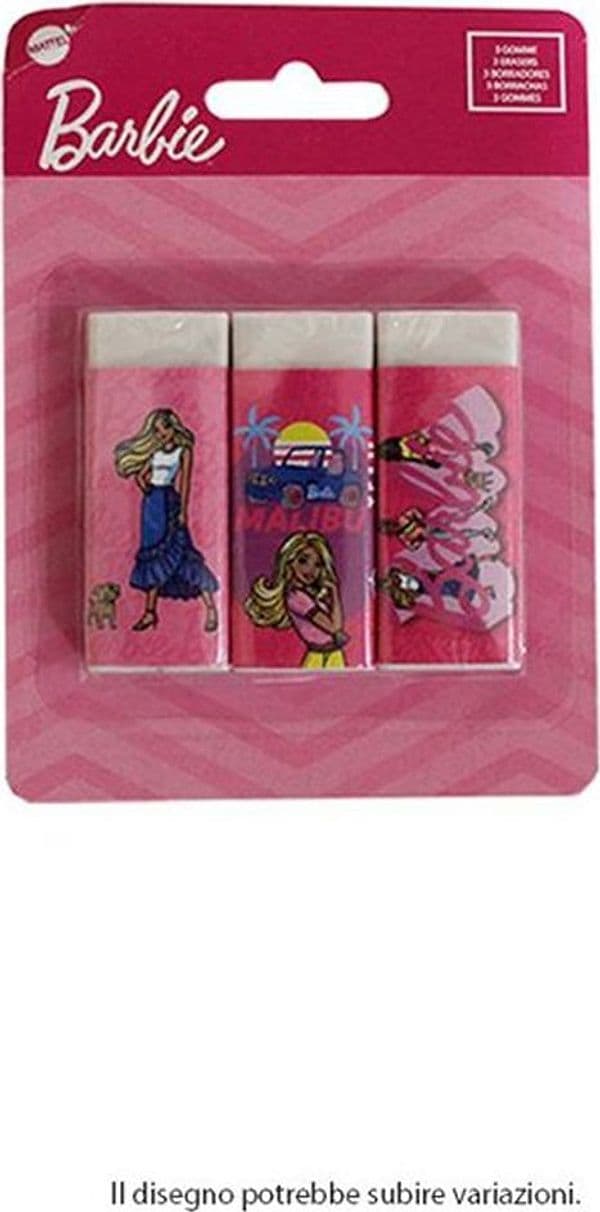 SET 3 PZ GOMME PER CANCELLARE BARBIE CANCELLERIA PER SCUOLA REGALO FESTA BAMBINE 961044 - 2