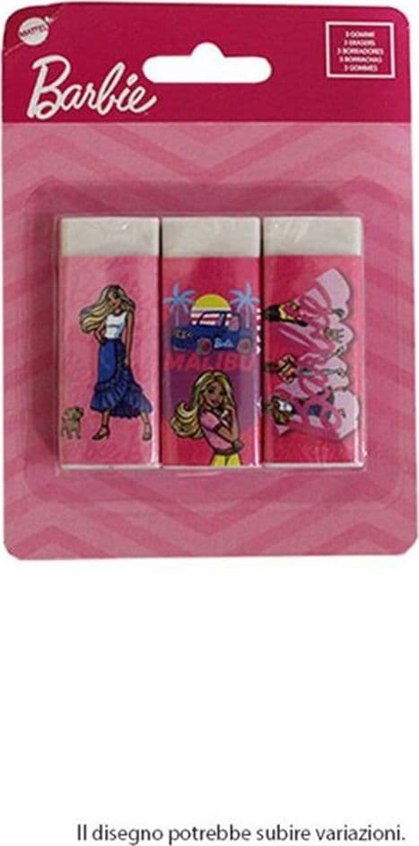 SET 3 PZ GOMME PER CANCELLARE BARBIE CANCELLERIA PER SCUOLA REGALO FESTA BAMBINE 961044 - 2