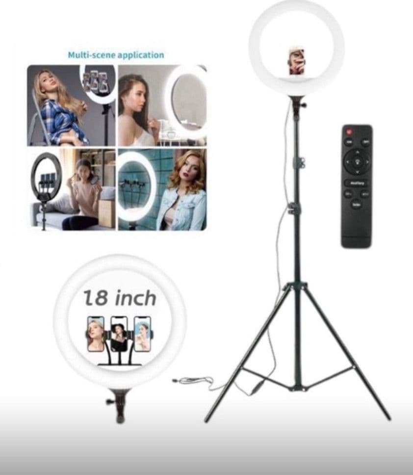 LUCE AD ANELLO LED CON STAFFA TREPPIEDE TELECOMANDO SUPPORTO SMARTPHONE FOTO SET Q-1800 - 8