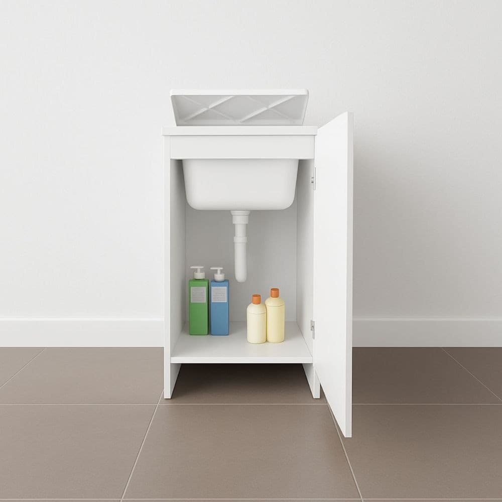Lavatoio Nobilitato Vasca Resina Asse Lavaggio 45x50x85 cm Anta Singola 7006AK - 3