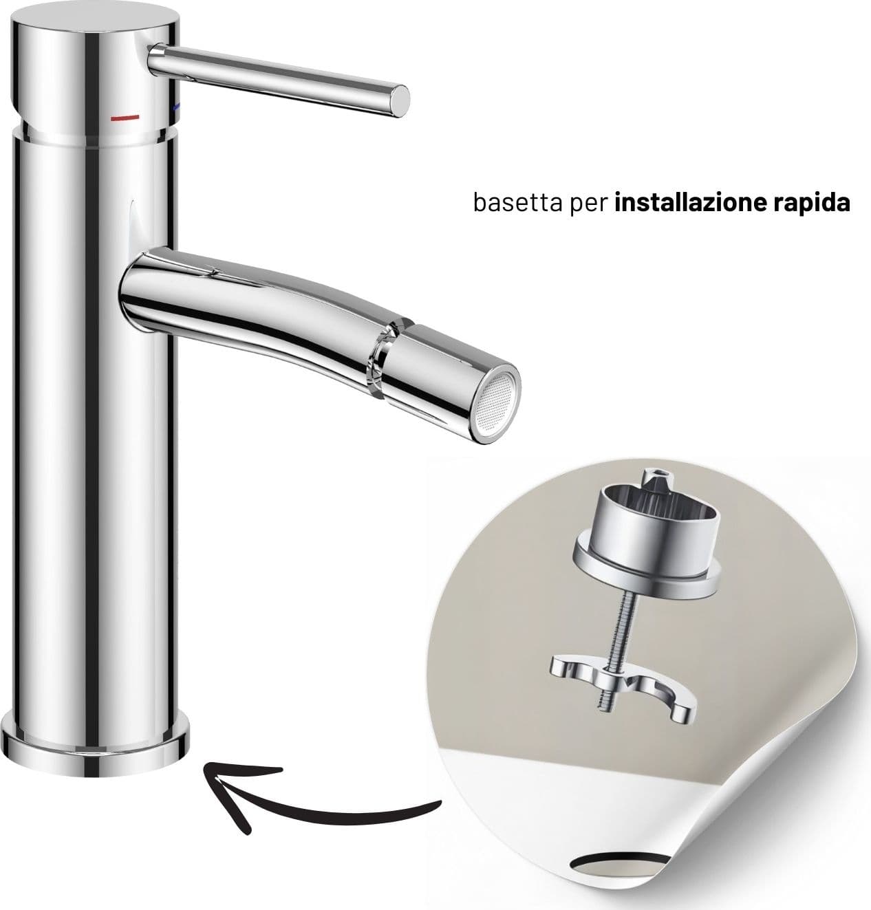 Miscelatore Monocomando Bidet Jazz Installazione Rapida Piletta Click Clack - 2