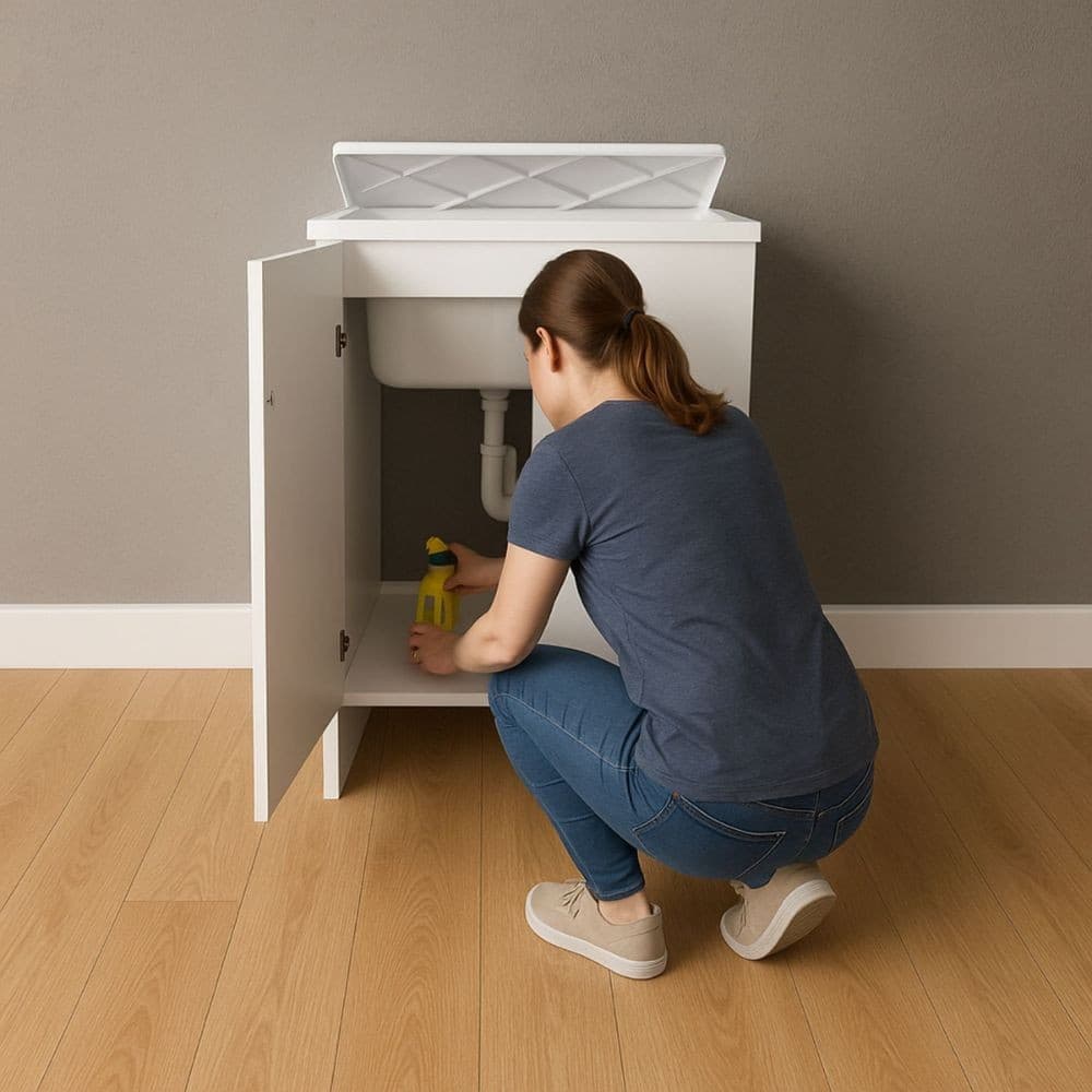 Lavatoio Nobilitato Vasca Resina Asse Lavaggio 45x50x85 cm Doppia Anta 7002AK - 3