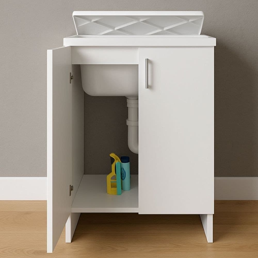 Lavatoio Nobilitato Vasca Resina Asse Lavaggio 45x50x85 cm Doppia Anta 7002AK - 4