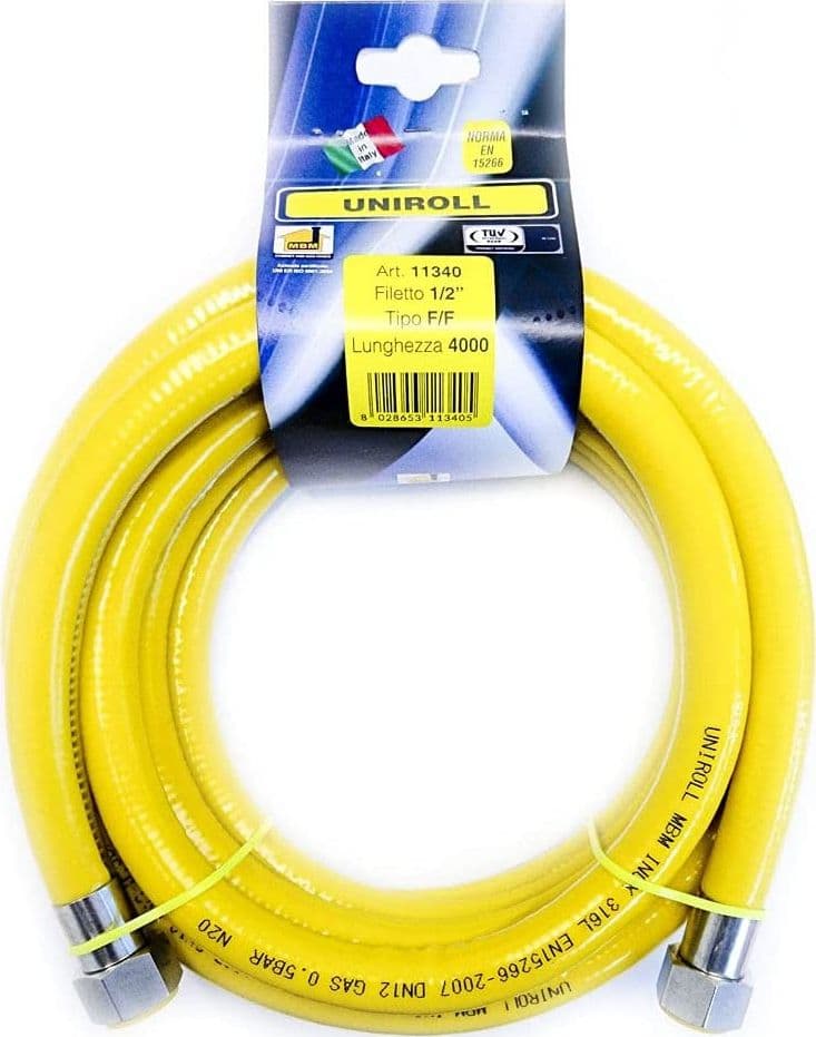 Tubo flessibile gas 400cm 1/2 FF inox Uniroll a norma EN 15266 - 3