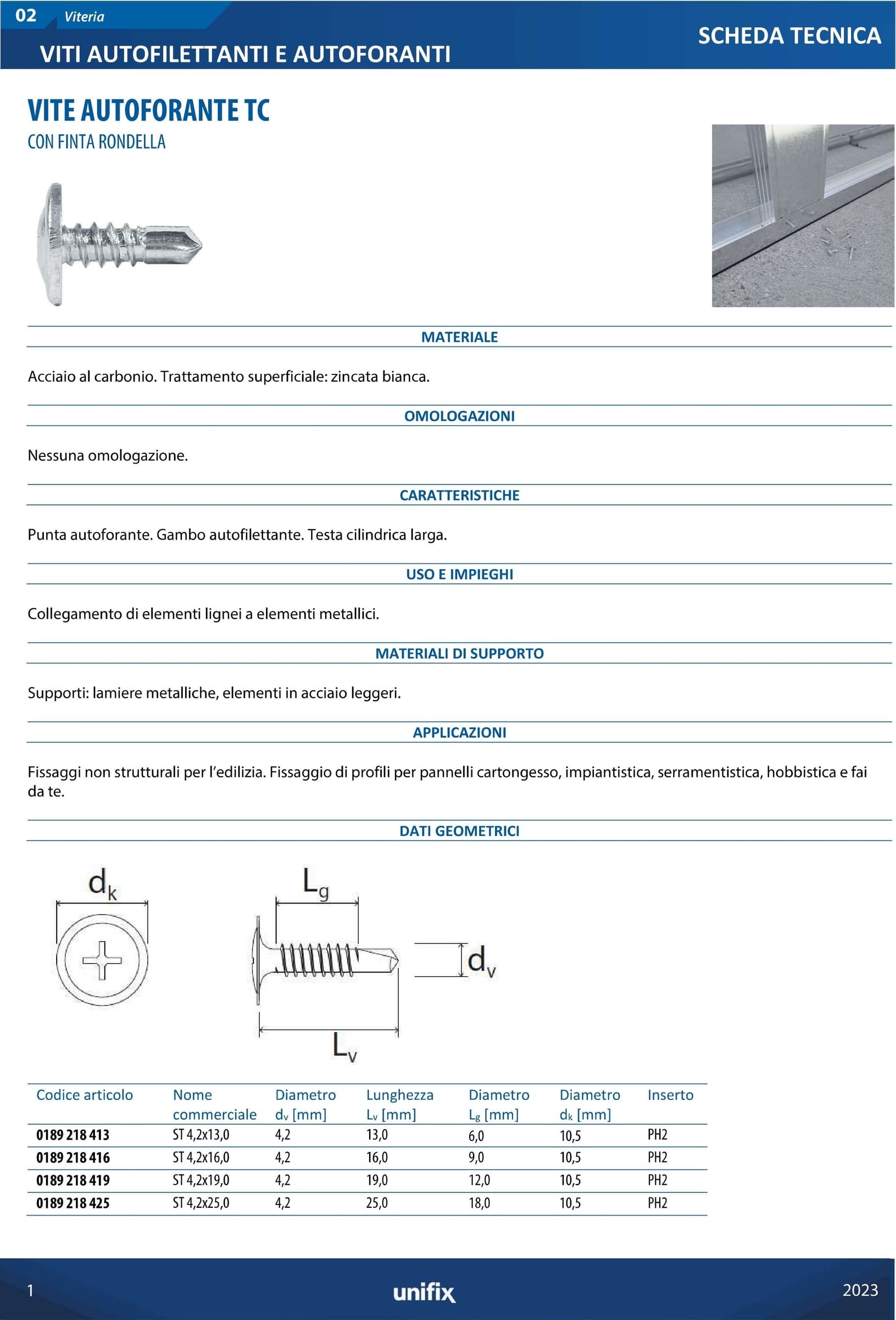 Vite autoforante 4,2x13mm - 100pz testa cilindrica per fissaggio profili cartongesso - 4