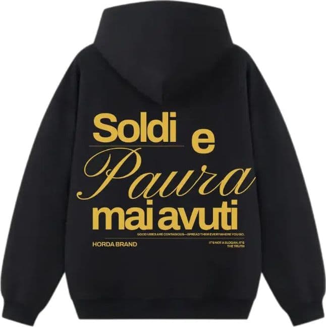 Felpa Nera con Cappuccio Soldi e Paura | Boxy Fit Made in Italy - 4
