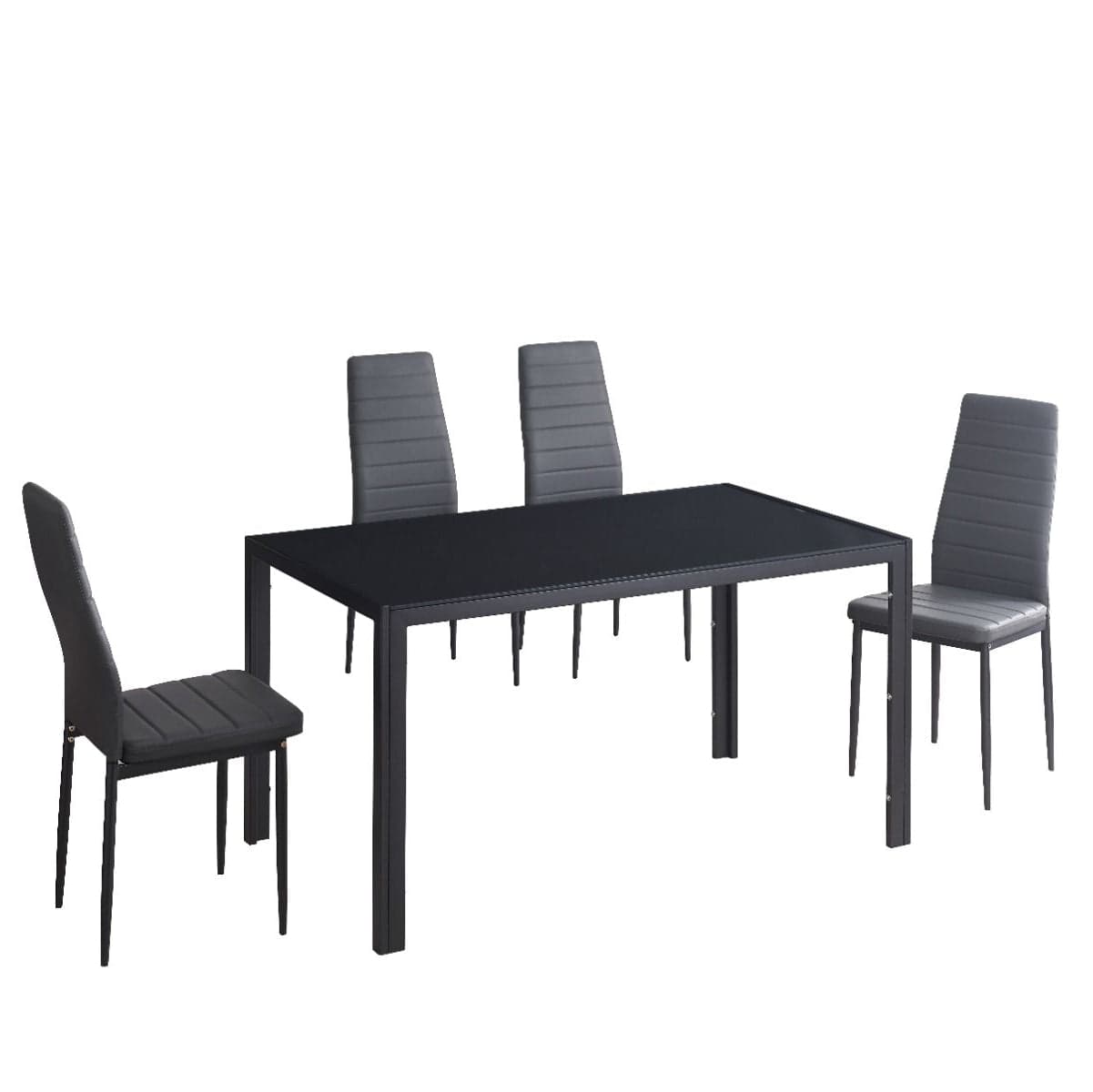 Tavolo "Osiris" con gambe in metallo e piano in vetro, design moderno per arredo interno + set 4 sedie in Tavoli da sala da pranzo Decor Space - Altamura, commercioVirtuoso.it