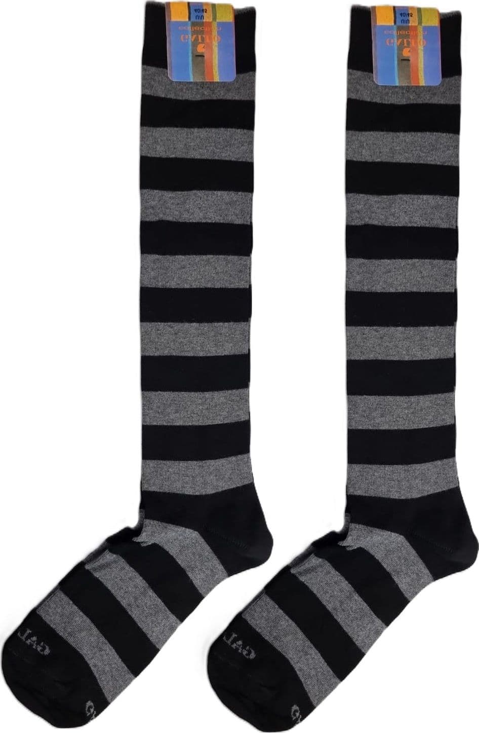 Calze Lunghe Uomo Gallo - Fantasia Strisce Grigio Nero - Cotone Premium Made in Italy