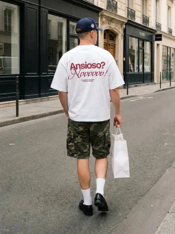 ANXIETY - T-Shirt Bianca Boxy Fit 100% Cotone Made in Italy in T-shirt HORDA BRAND - Foiano Della Chiana, commercioVirtuoso.it