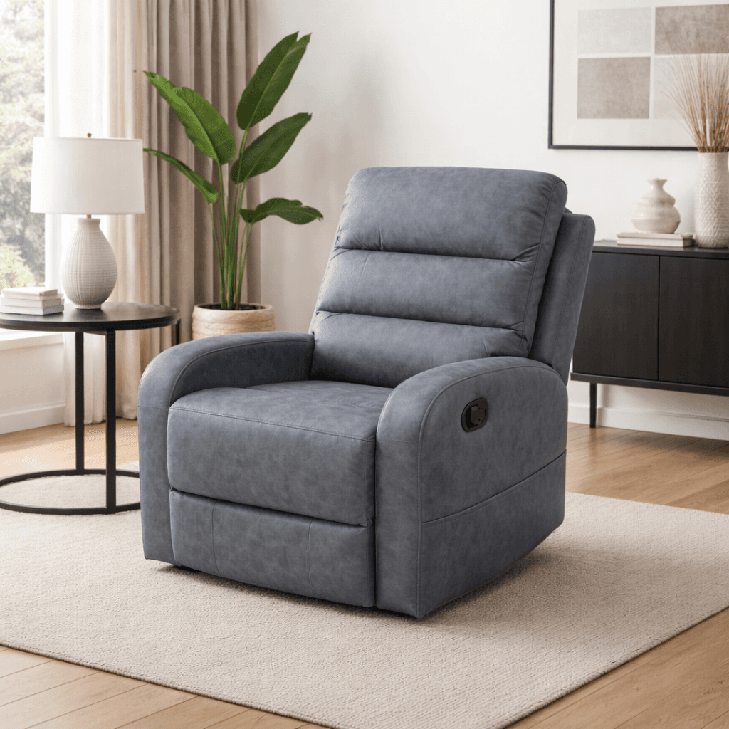 Poltrona "Phoenix" con recliner manuale e rivestimento in tessuto grigio per interno in Poltrone Decor Space - Altamura, commercioVirtuoso.it