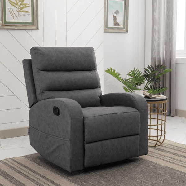 Poltrona "Phoenix" con recliner manuale e rivestimento in tessuto grigio per interno in Poltrone Decor Space - Altamura, commercioVirtuoso.it