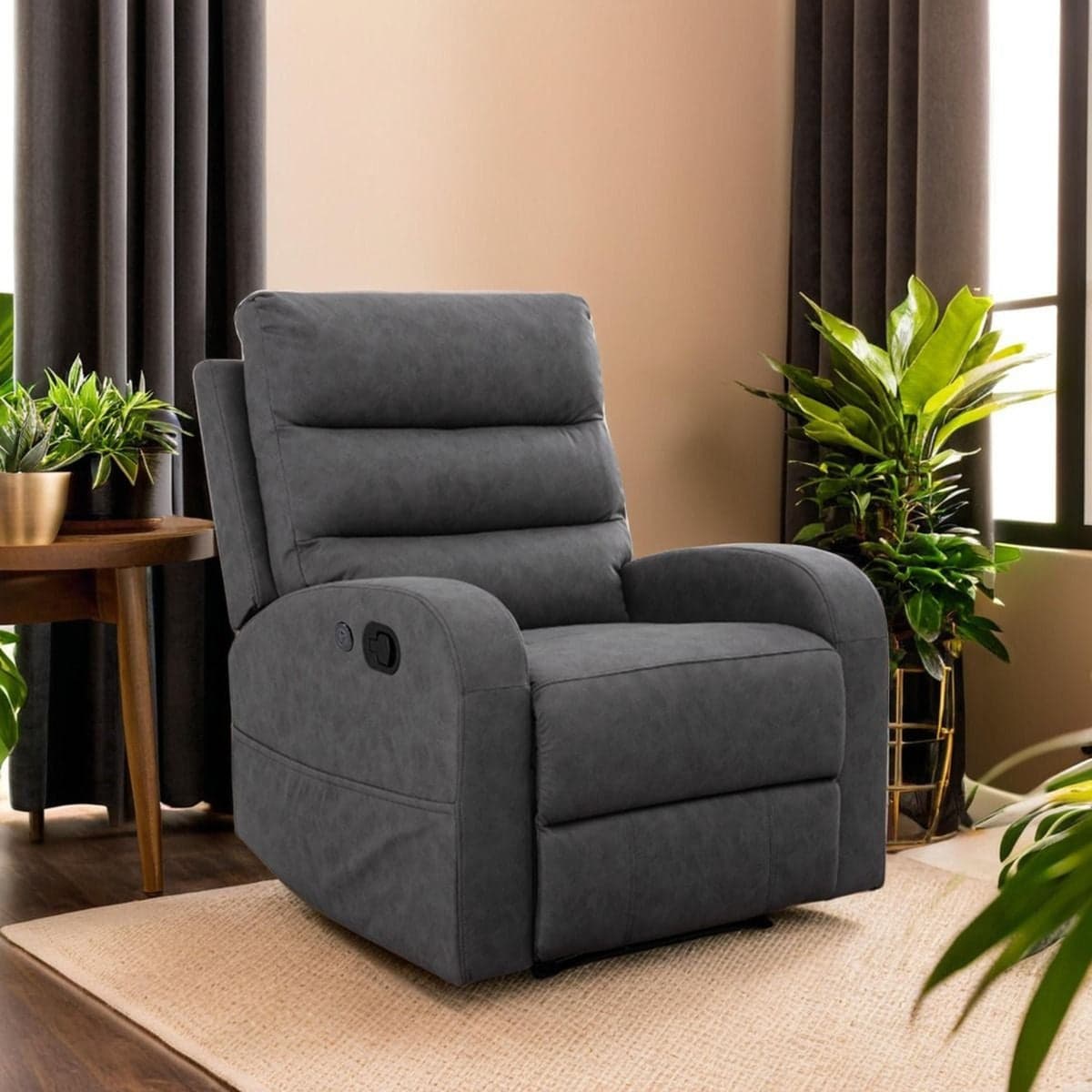 Poltrona "Phoenix" con recliner manuale e rivestimento in tessuto grigio per interno in Poltrone Decor Space - Altamura, commercioVirtuoso.it