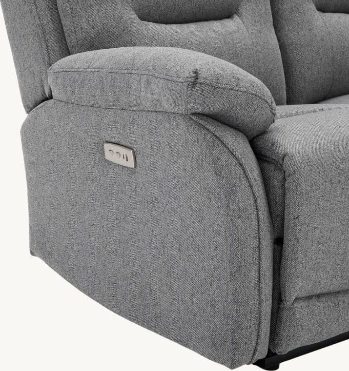 Divano "Andromeda" con doppio recliner elettrico e rivestimento in tessuto grigio per interno in Divani Decor Space - Altamura, commercioVirtuoso.it
