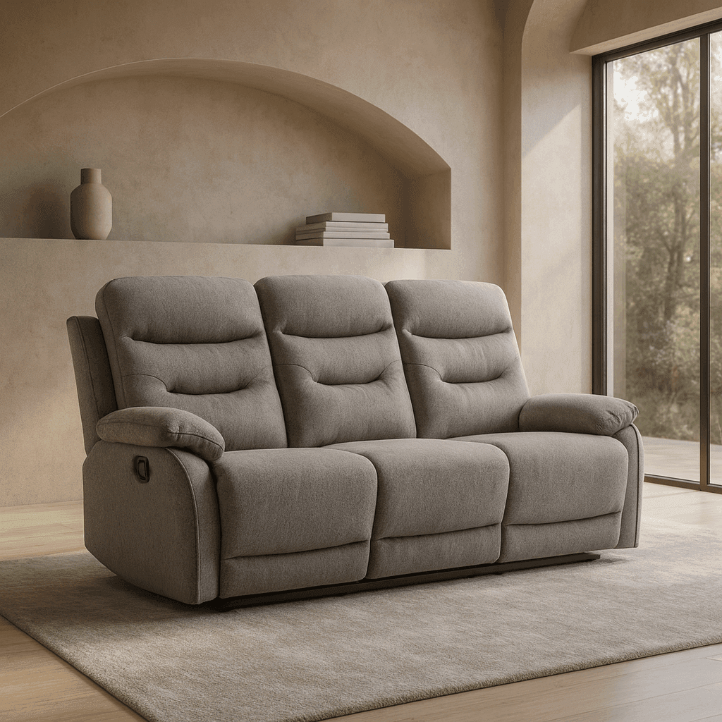 Divano "Andromeda" con doppio recliner manuale e rivestimento in tessuto grigio per interno - 25