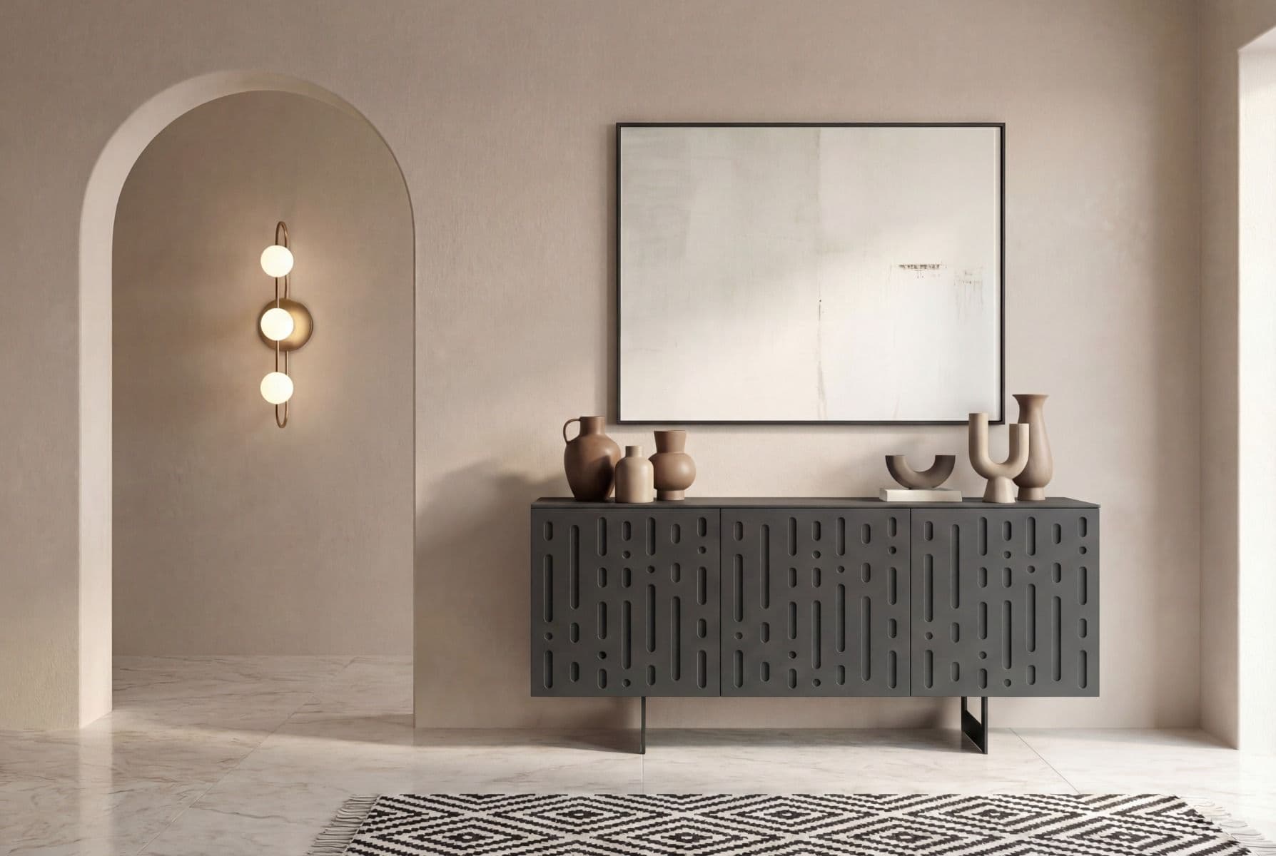Madia "Lagoon" moderna a tre ante in MDF con piede a slitta per interno in Credenze Decor Space - Altamura, commercioVirtuoso.it
