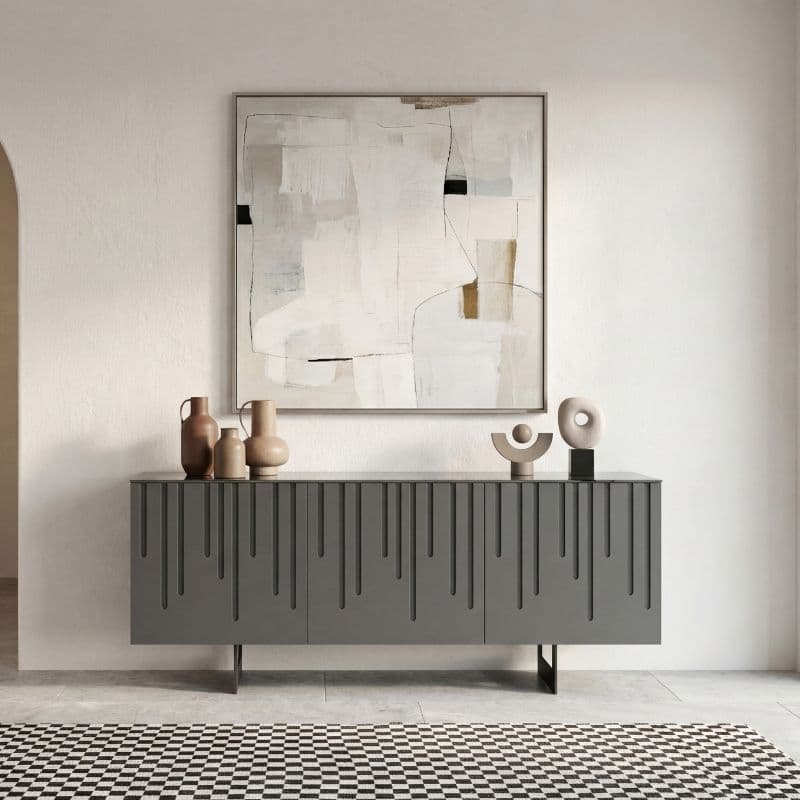 Madia "Eagle" moderna a tre ante in MDF laccato con piede a slitta per interno in Credenze Decor Space - Altamura, commercioVirtuoso.it