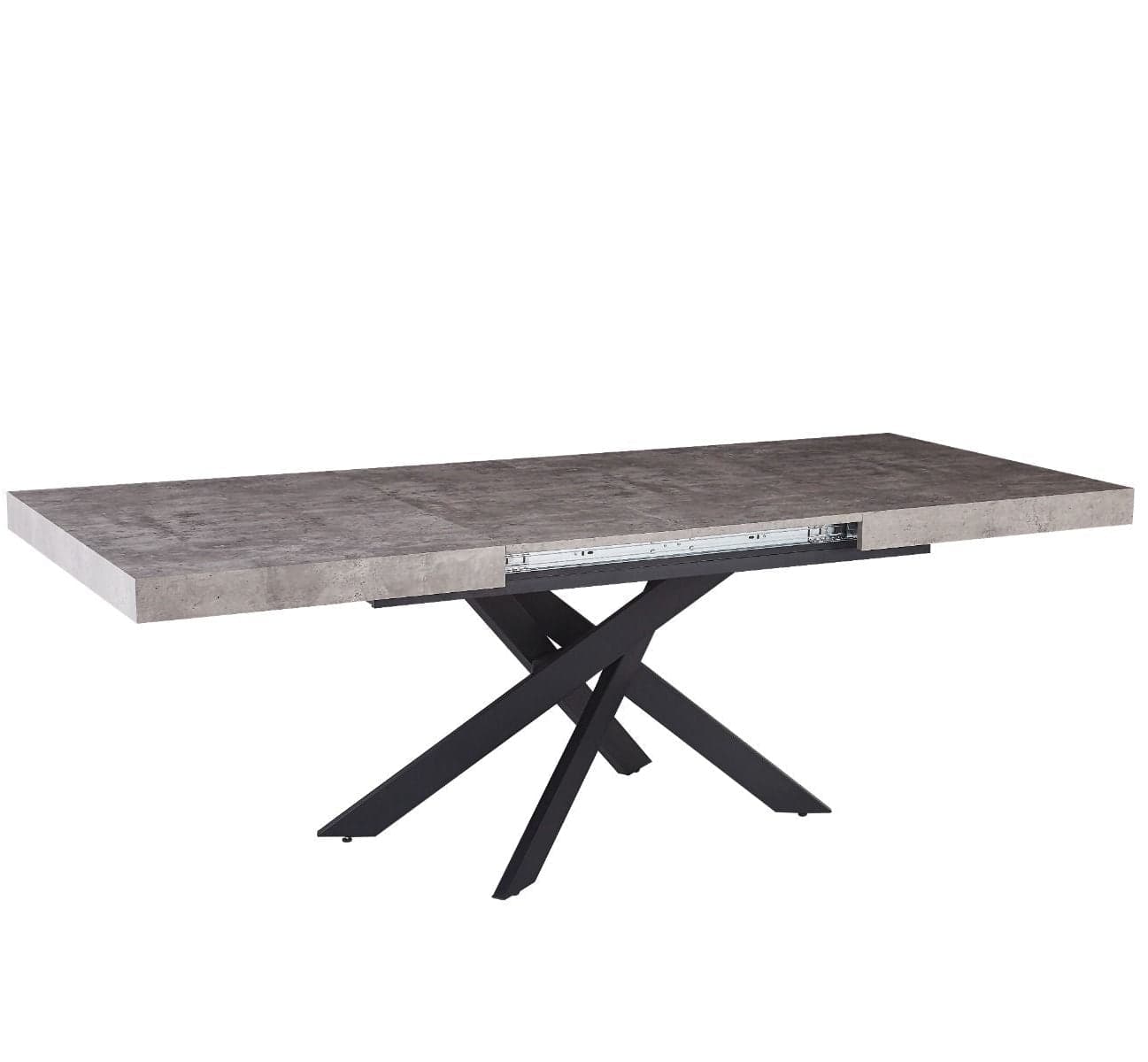 Tavolo "Trappist" con gambe incrociate e piano in finitura cemento beton, design moderno, per arredo interno in Tavoli da sala da pranzo Decor Space - Altamura, commercioVirtuoso.it