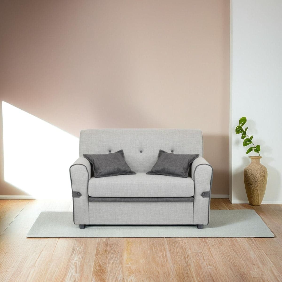 Divano "Orionis" 2 posti con cuscini e rivestimento in tessuto per interno in Divani Decor Space - Altamura, commercioVirtuoso.it
