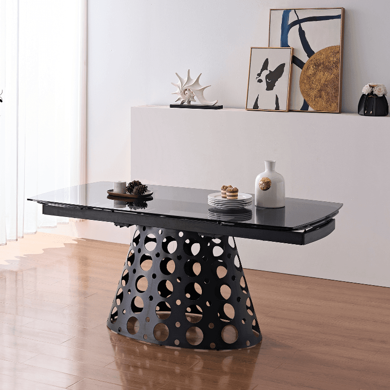 Tavolo "Proxima" con gambe in ferro e piano in vetro, design moderno 180/260 x 90 x h 75 cm in Tavoli da sala da pranzo Decor Space - Altamura, commercioVirtuoso.it