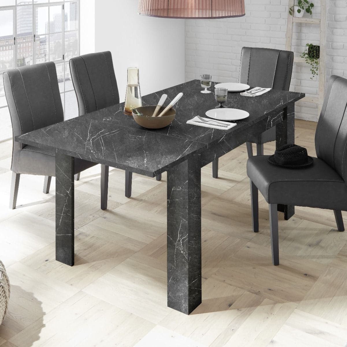 Tavolo "Gliese" con gambe e piano in MDF, design moderno, per arredo interno 137/185 x 90 h 76 cm in Tavoli da sala da pranzo Decor Space - Altamura, commercioVirtuoso.it