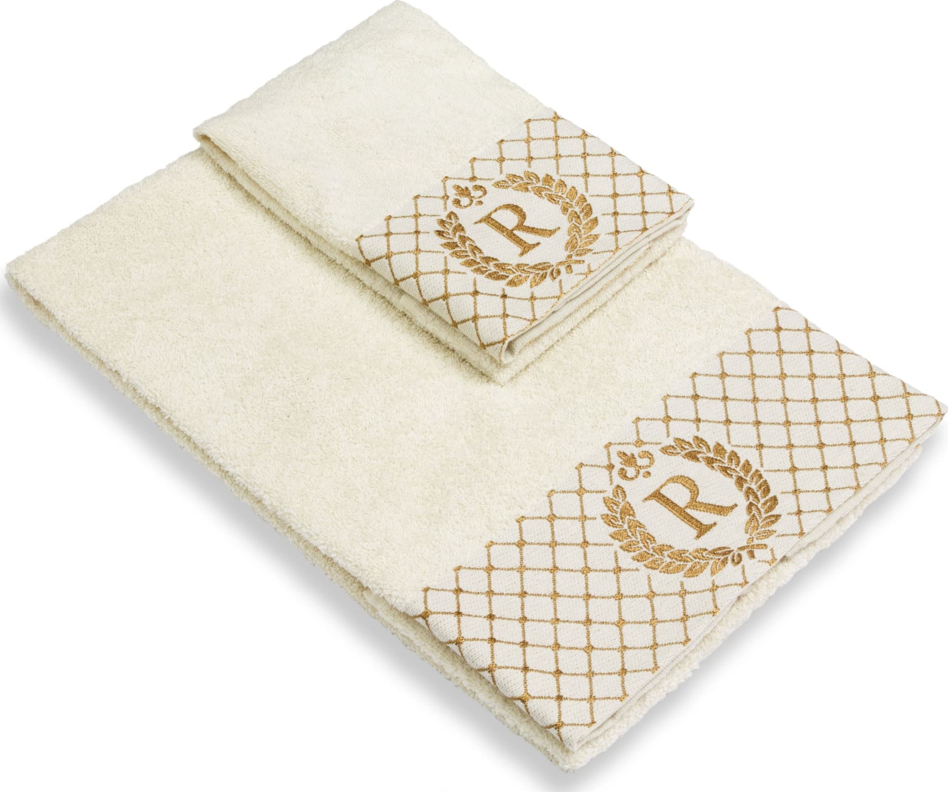 Set 2 asciugamani con iniziale asciugamano viso + asciugamano ospite Made in Italy – R – Vanita Di Raso