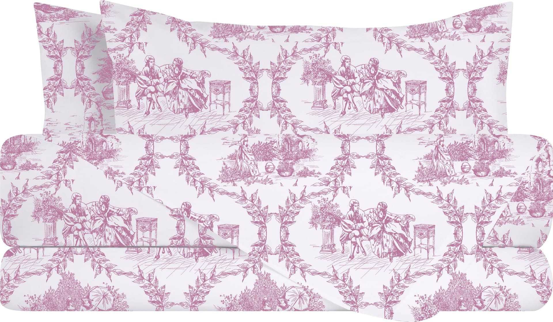 Completo letto lenzuola federe stampa digitale 100% cotone, made in italy TOILE DE JOUY BORGOGNA - 6