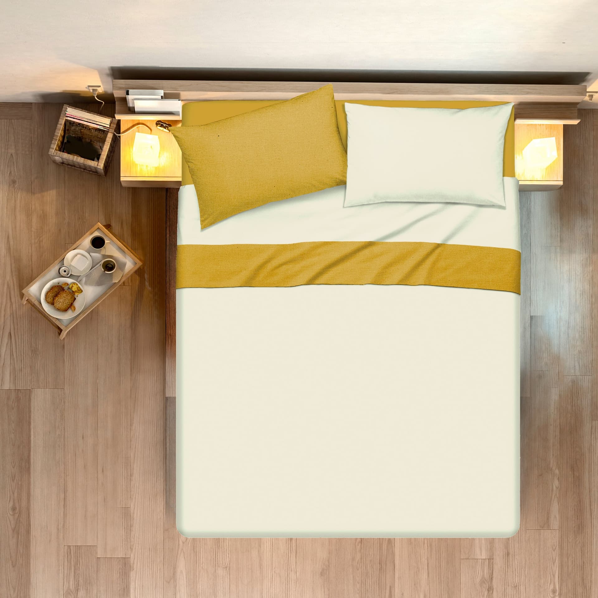 Completo letto lenzuola bicolor in 100% cotone made in Italy NATURALE/OCRA in Set di lenzuola e federe Vanita di raso - Sesto San Giovanni, commercioVirtuoso.it