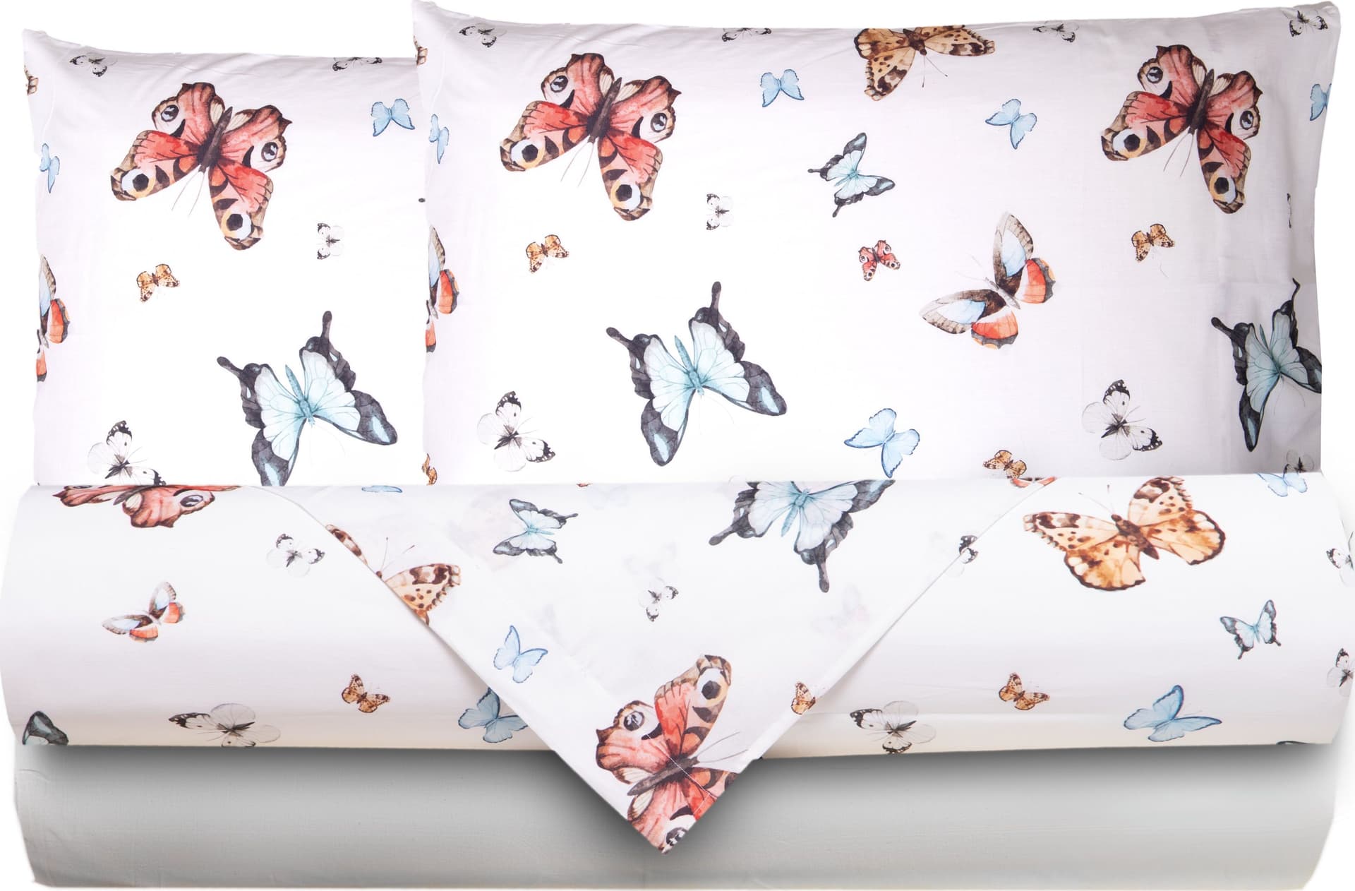 Completo letto lenzuola federe stampa digitale 100% cotone, made in italy FARFALLE MULTICOLOR - 7