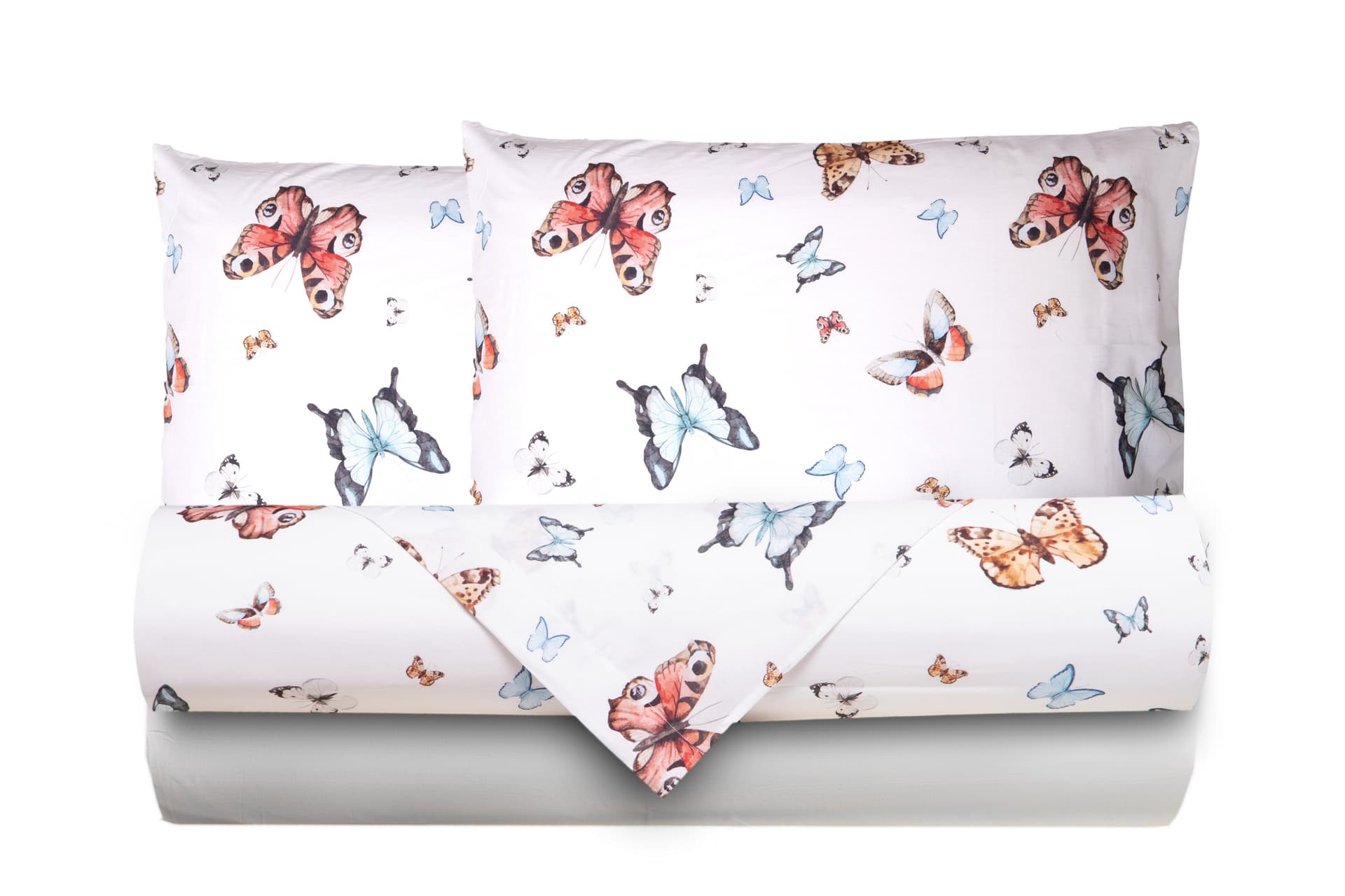 Completo letto lenzuola federe stampa digitale 100% cotone, made in italy FARFALLE MULTICOLOR - 7