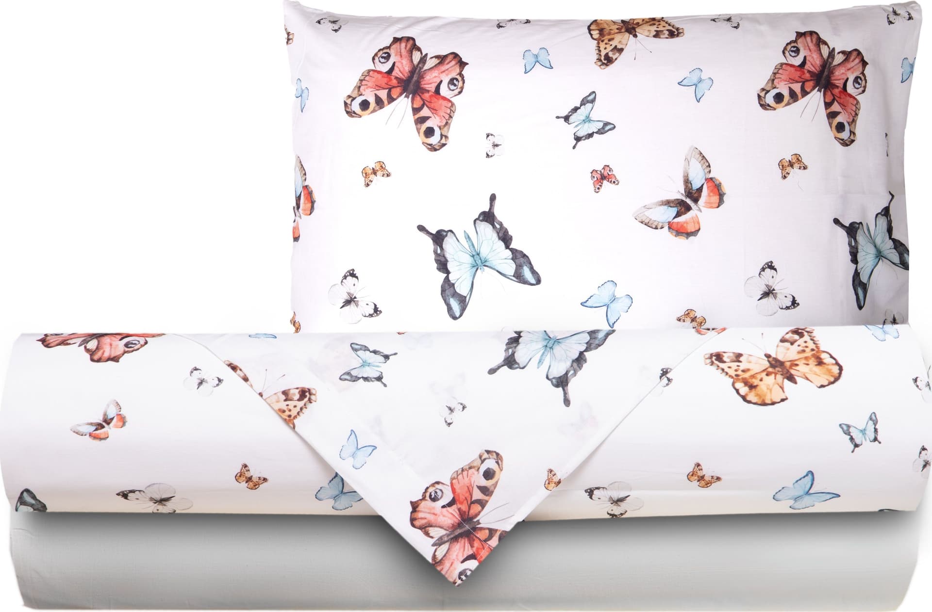 Completo letto lenzuola federe stampa digitale 100% cotone, made in italy FARFALLE MULTICOLOR - 6