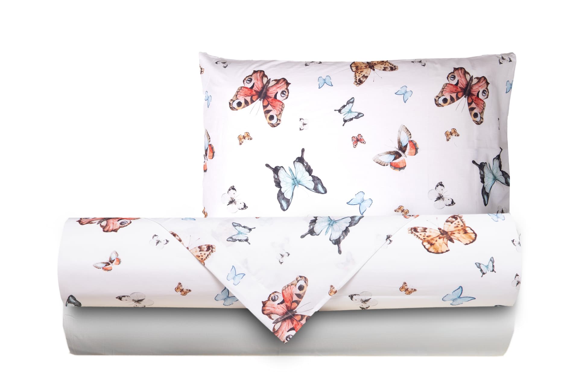 Completo letto lenzuola federe stampa digitale 100% cotone, made in italy FARFALLE MULTICOLOR - 6