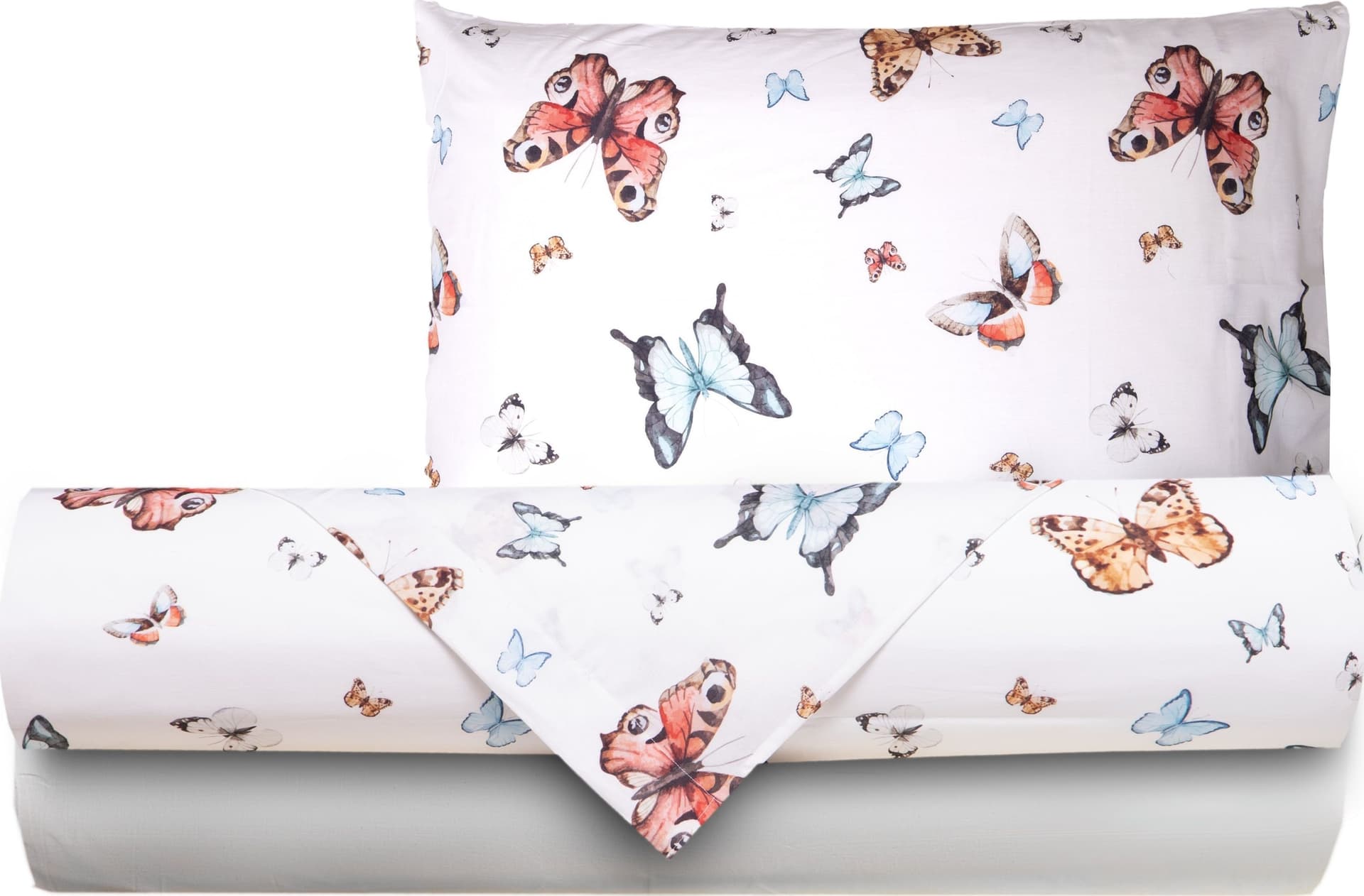 Completo letto lenzuola federe stampa digitale 100% cotone, made in italy FARFALLE MULTICOLOR - 2