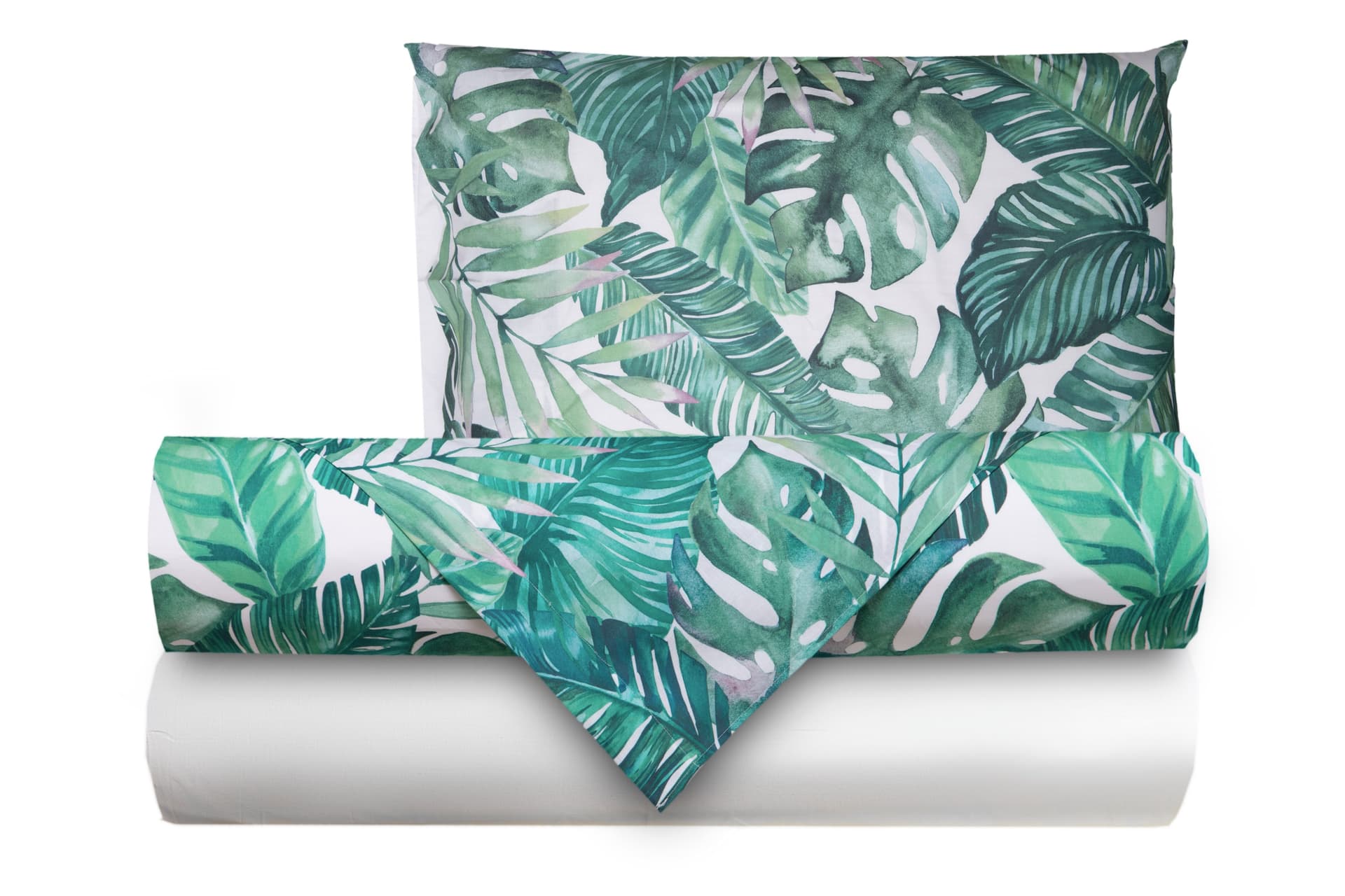 Completo letto lenzuola federe stampa digitale 100% cotone, made in italy FOGLIE VERDI - 6