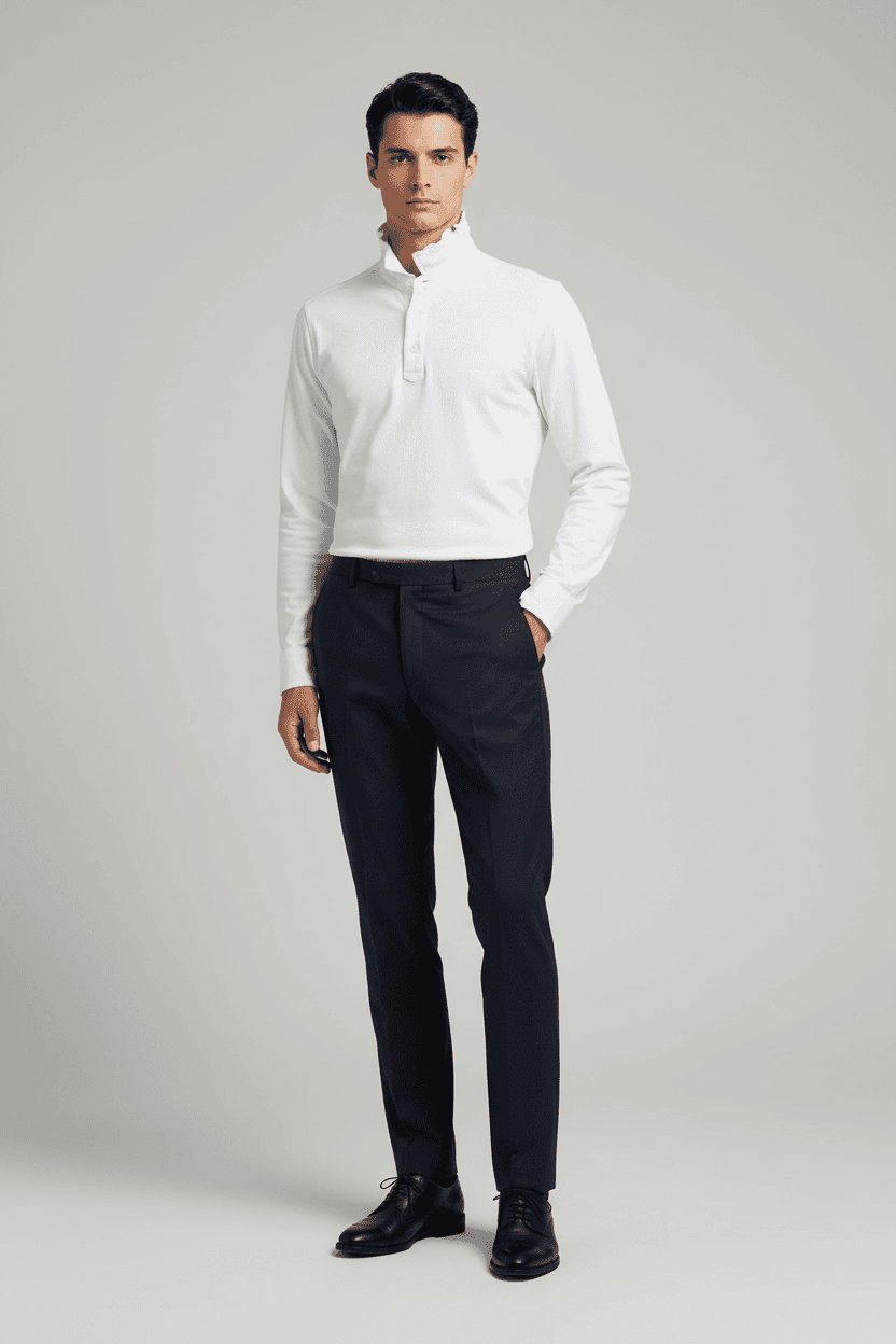 Polo uomo Blu Navy - maniche lunghe Bianca - 4