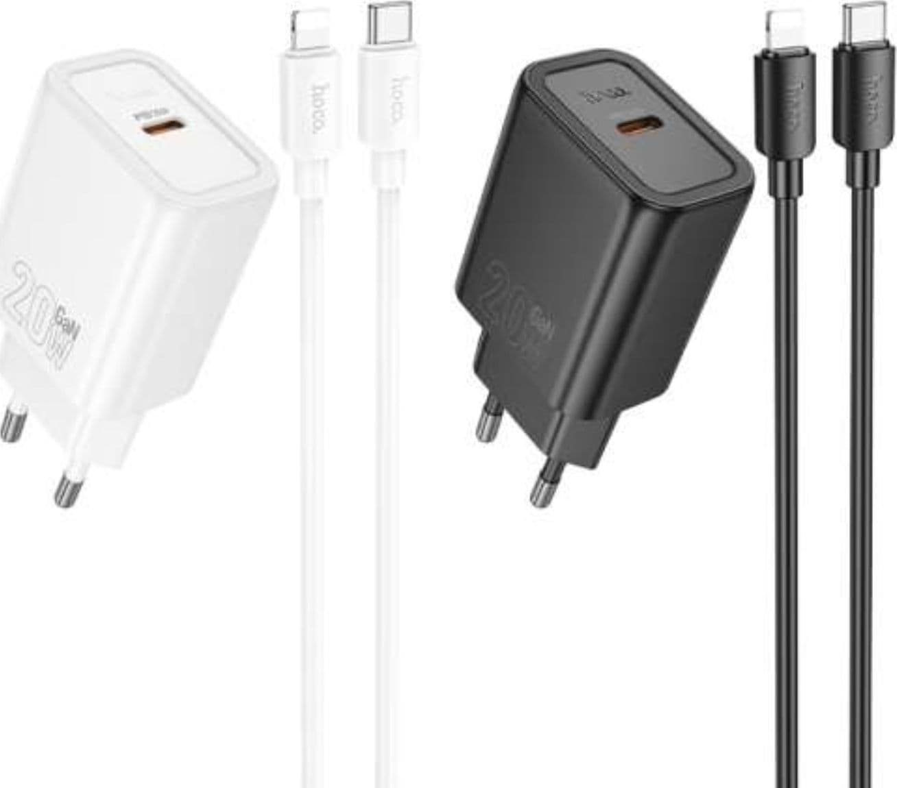 CARICABATTERIE DA RETE HOCO 20W USB-C + CAVO USB-C A LIGHTNING N60 NERO - 3