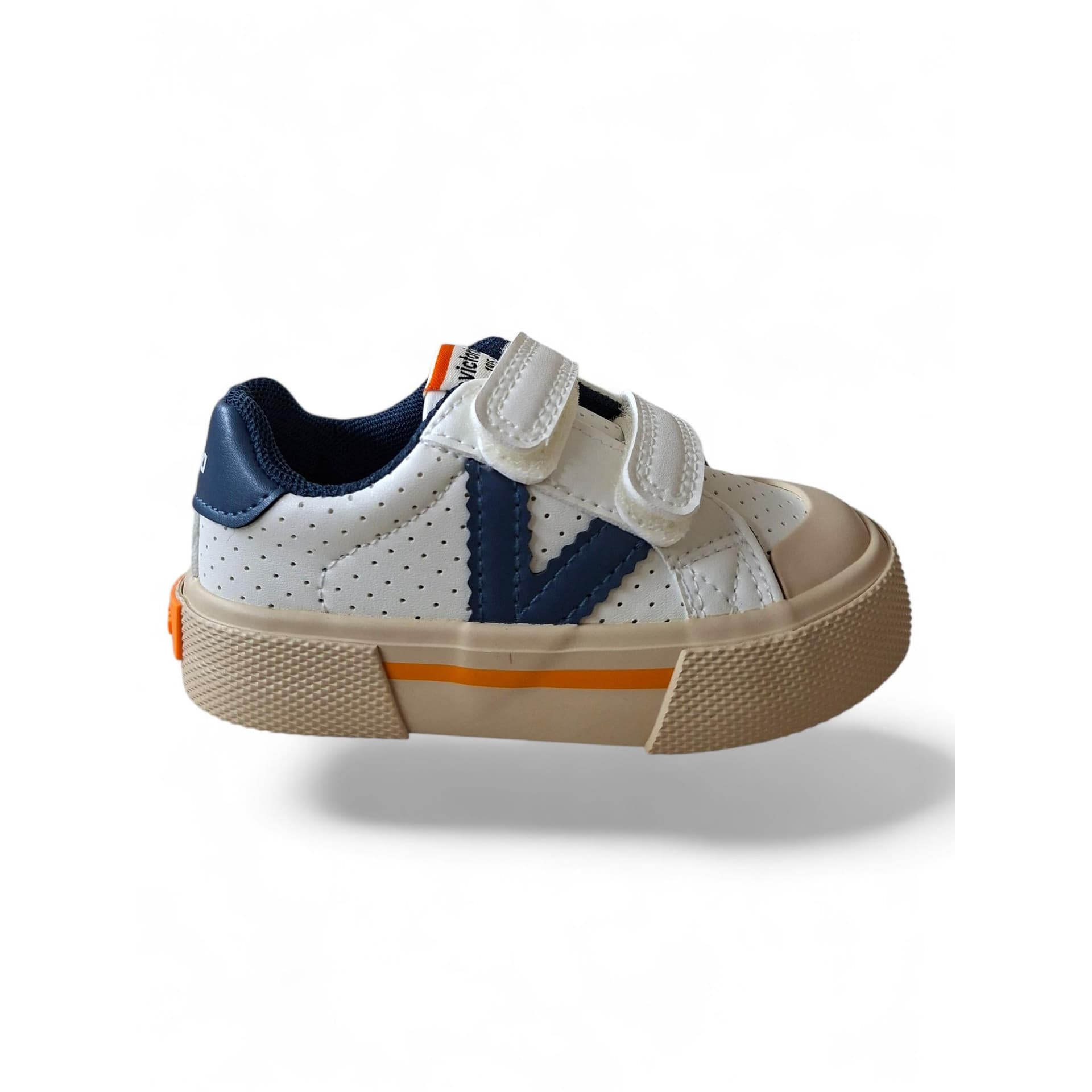 Victoria Tribu Sneakers Bambino Bianco Pelle – Blue Arancione con Doppio Velcro | Taglie 22-30 - 6