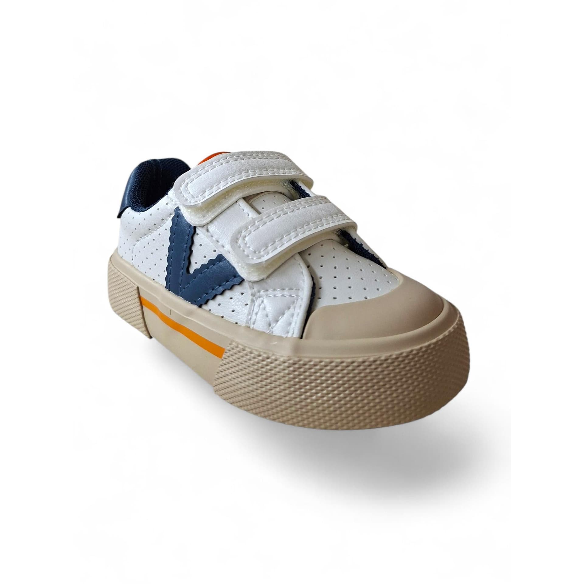 Victoria Tribu Sneakers Bambino Bianco Pelle – Blue Arancione con Doppio Velcro | Taglie 22-30 - 2