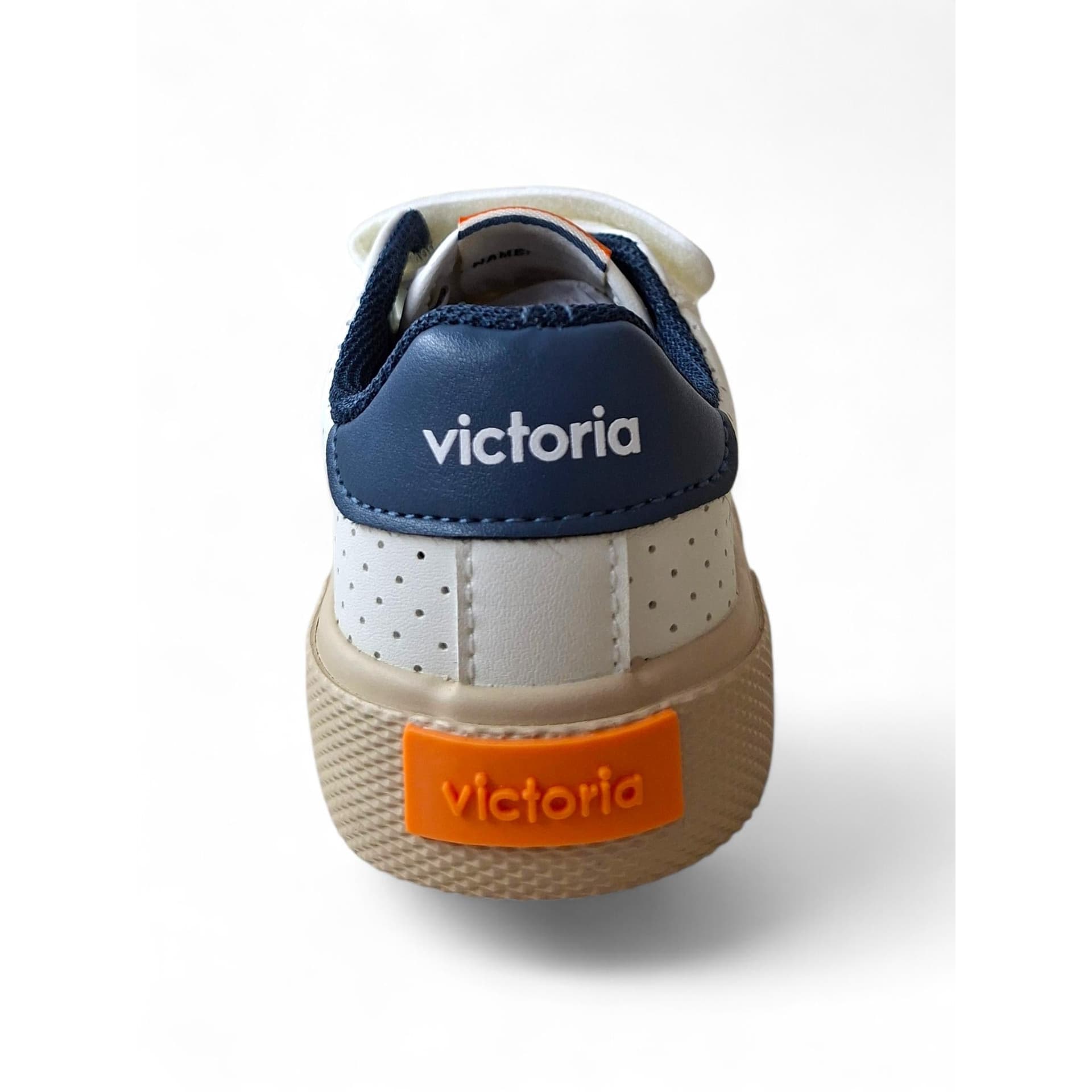 Victoria Tribu Sneakers Bambino Bianco Pelle – Blue Arancione con Doppio Velcro | Taglie 22-30 - 3
