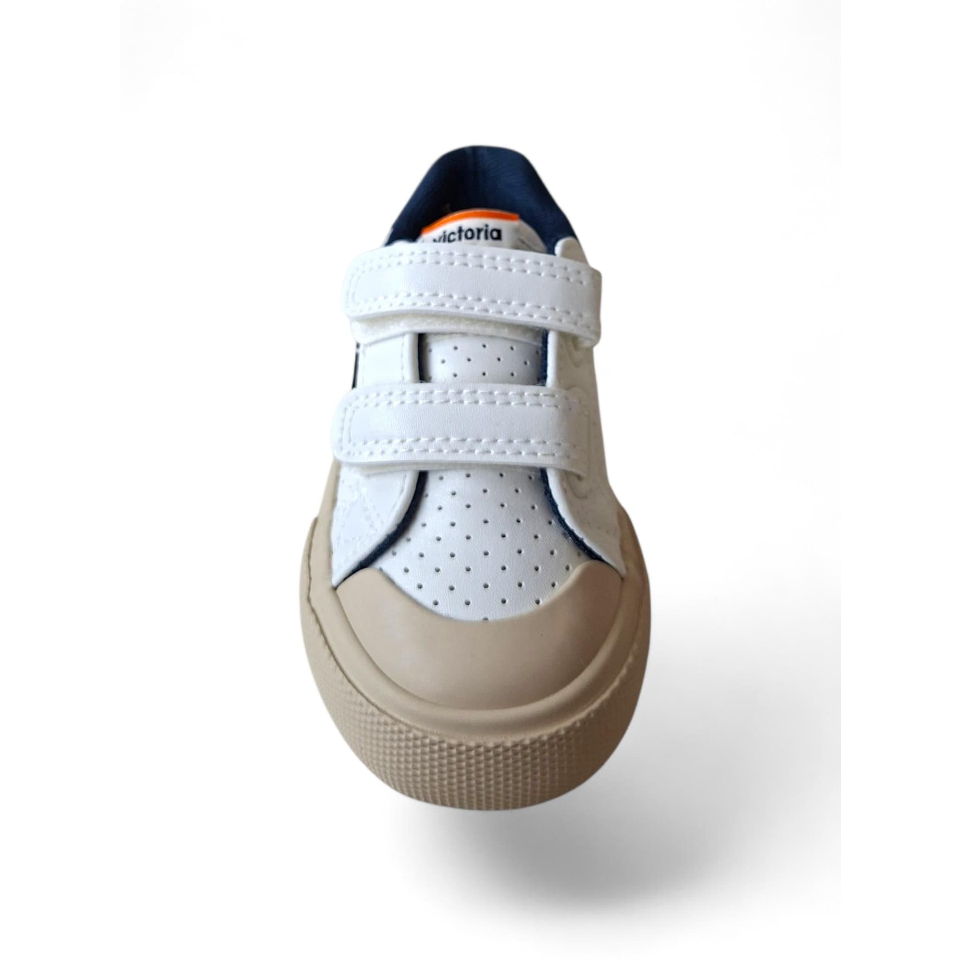 Victoria Tribu Sneakers Bambino Bianco Pelle – Blue Arancione con Doppio Velcro | Taglie 22-30 - 4