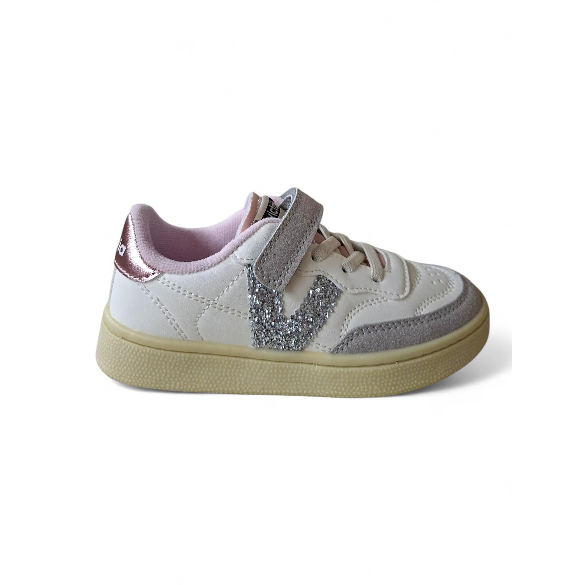 Victoria Oslo Sneakers Bambina Bianco Pelle – Suede Grigio e Glitter Argento Rosa con Velcro | Taglie 28-38 - 6