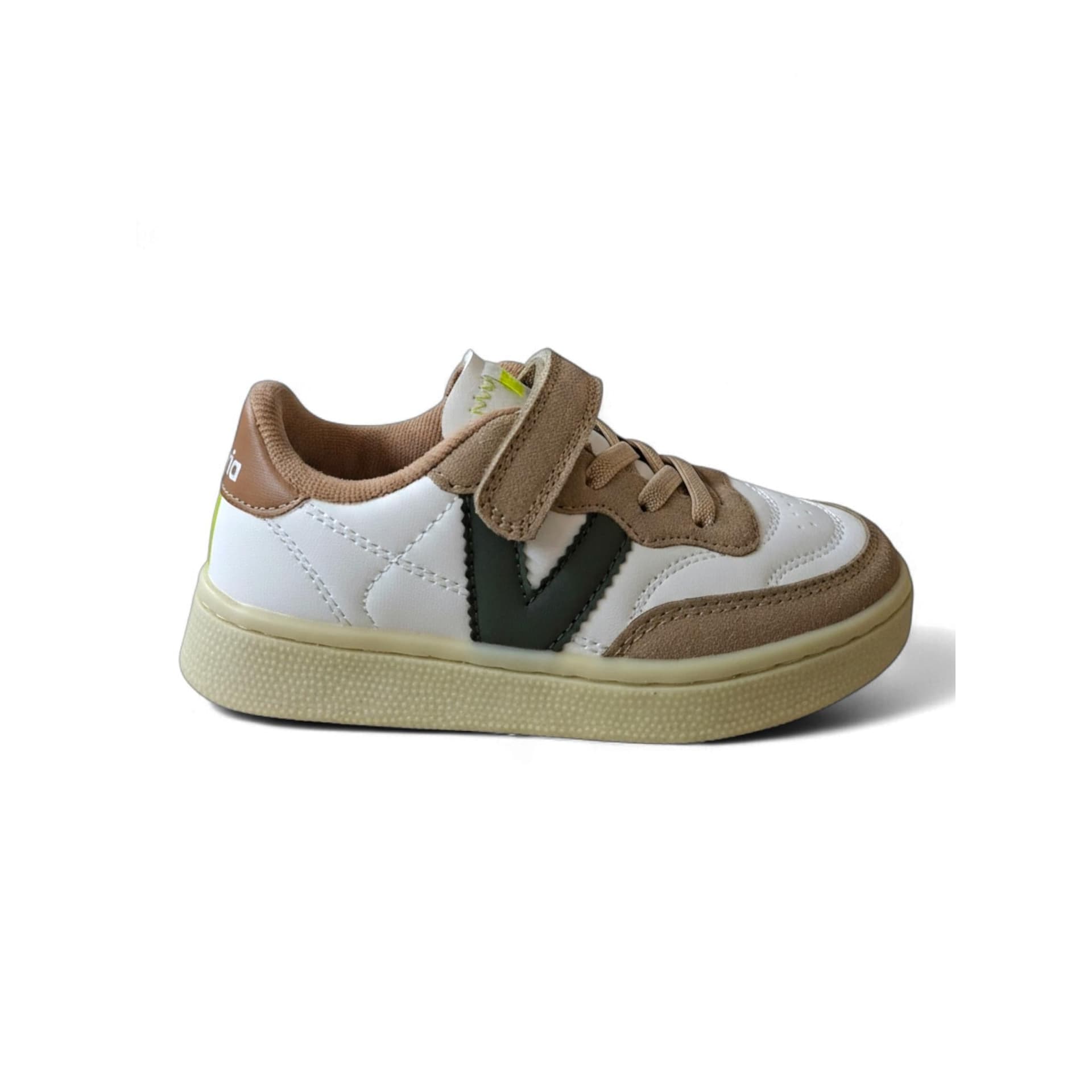 Victoria Oslo Sneakers Bambino Bianco Pelle – Inserti Suede Beige Verdone con Velcro | Taglie 28-38 - 6