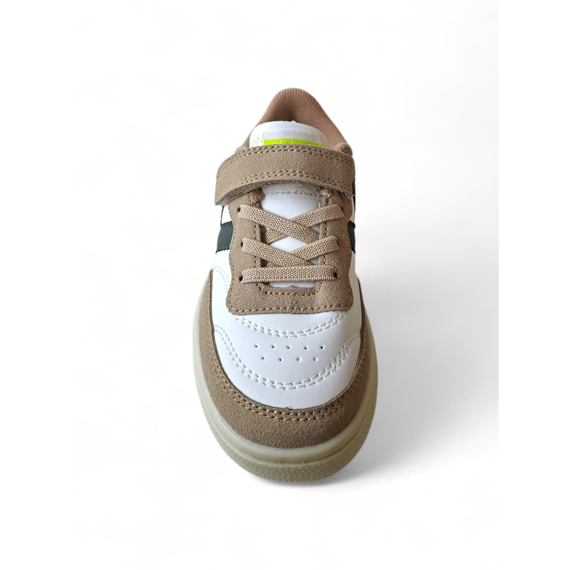 Victoria Oslo Sneakers Bambino Bianco Pelle – Inserti Suede Beige Verdone con Velcro | Taglie 28-38 - 4