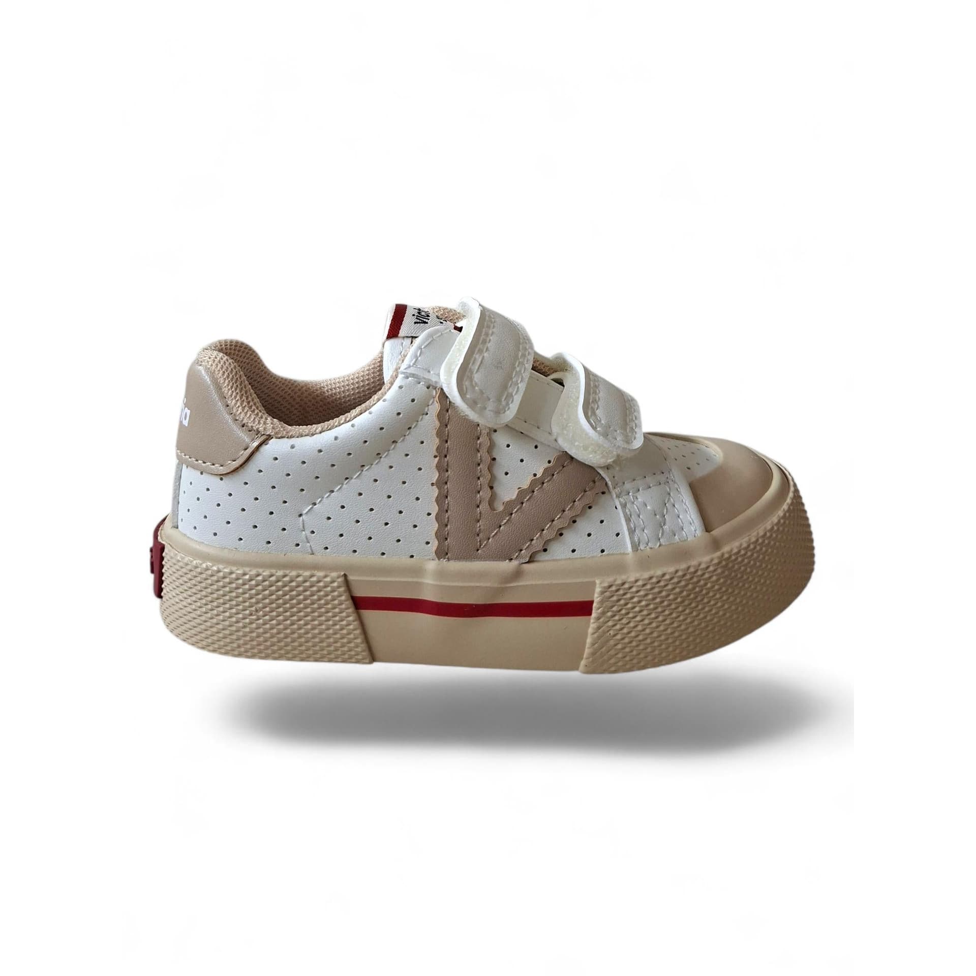 Victoria Tribu Sneakers Bambino Bianco Pelle – Beige Rosso con Doppio Velcro e Punta Rinforzata | Taglie 22-30 - 6