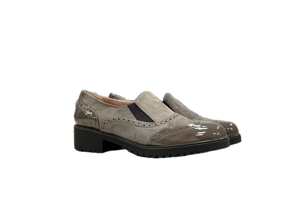 comfort Mocassino donna in tortora in pelle scamosciata e vernice - 7
